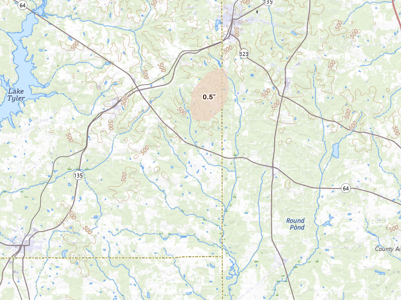 Radar-estimated hail-size map of the storm over Troup, TX