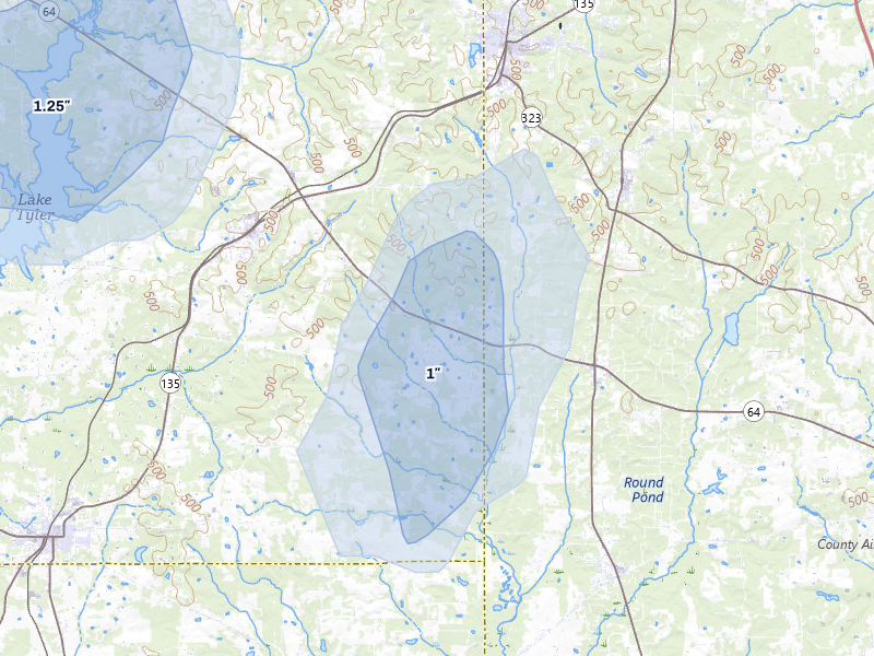 NEXRAD radar-signature map of the hail over Troup, TX