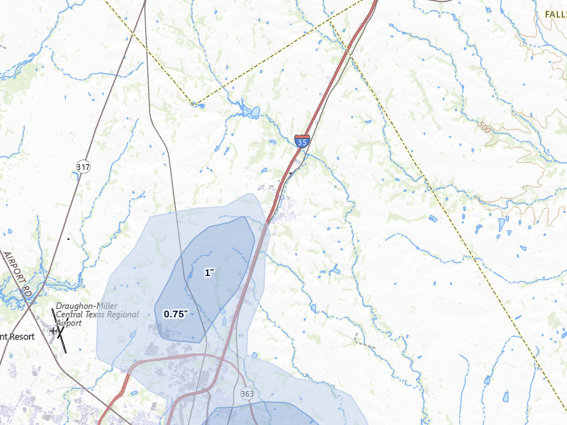 NEXRAD radar-signature map of the hail over Troy, TX