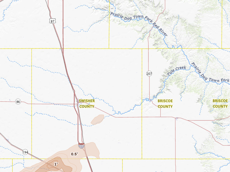 Radar-estimated hail-size map of the storm over Tulia, TX on Apr 3, 2026