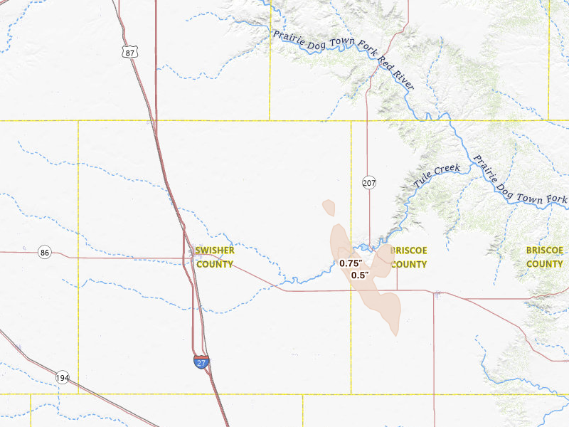 Radar-estimated hail-size map of the storm over Tulia, TX