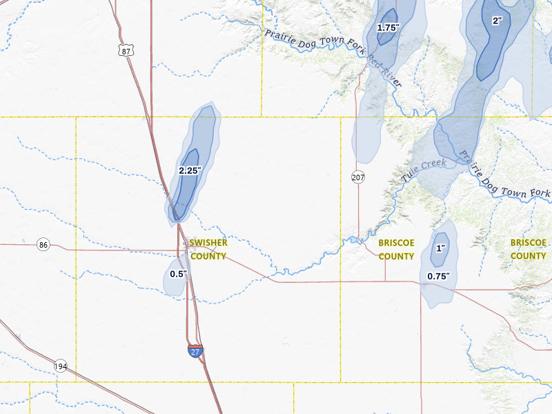 NEXRAD radar-signature map of the hail storm over Tulia, TX on Jun 30, 2026