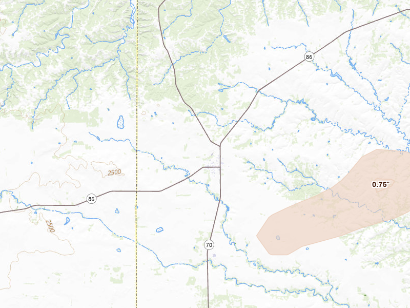 Radar-estimated hail-size map of the storm over Turkey, TX on Apr 3, 2026