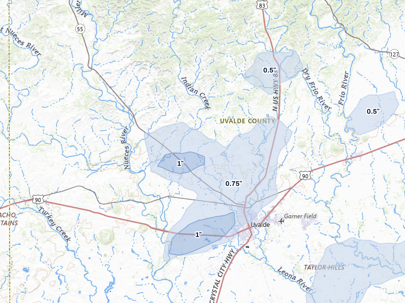 NEXRAD radar-signature map of the hail over Uvalde, TX