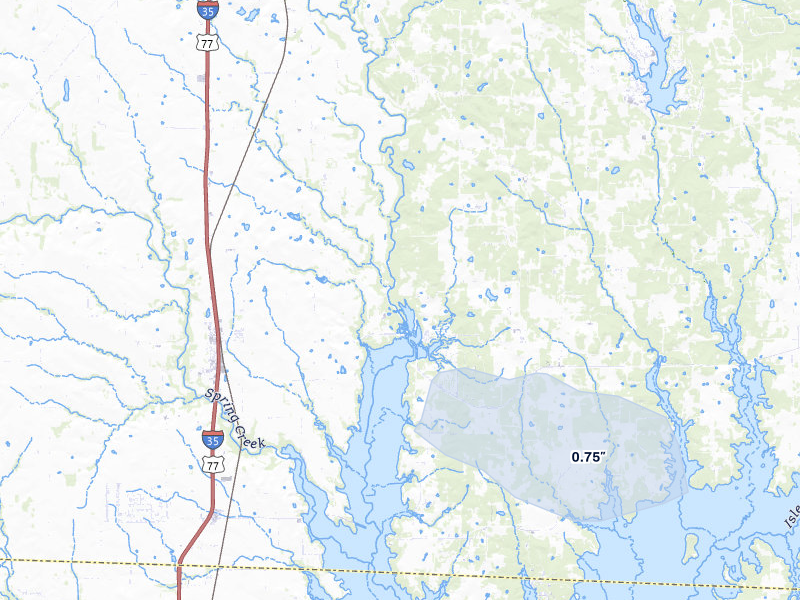 NEXRAD radar-signature map of the hail storm over Valley View, TX on Apr 25, 2026