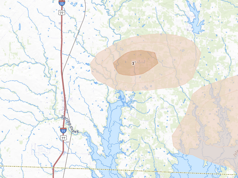 Radar-estimated hail-size map of the storm over Valley View, TX on May 9, 2026