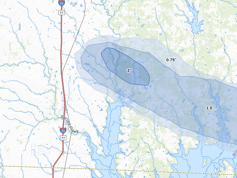 NEXRAD radar-signature map of the hail storm over Valley View, TX on May 9, 2026