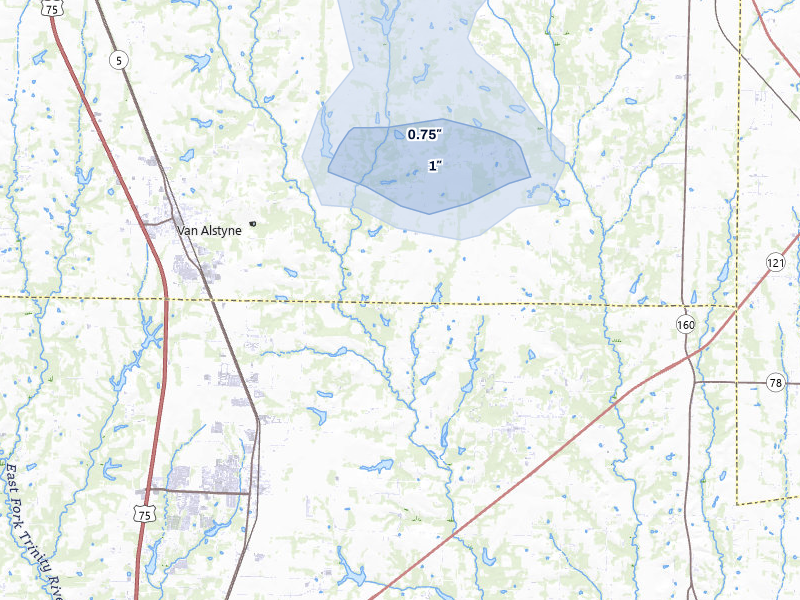NEXRAD radar-signature map of the hail storm over Van Alstyne, TX on May 9, 2026