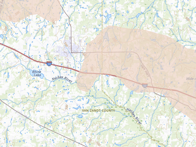 Radar-estimated hail-size map of the storm over Van, TX on Mar 15, 2026