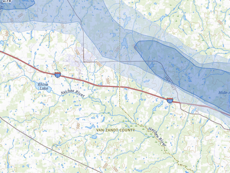NEXRAD radar-signature map of the hail over Van, TX