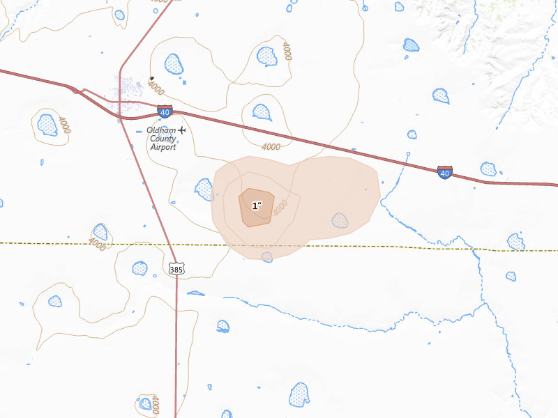 Radar-estimated hail-size map of the storm over Vega, TX on May 25, 2026