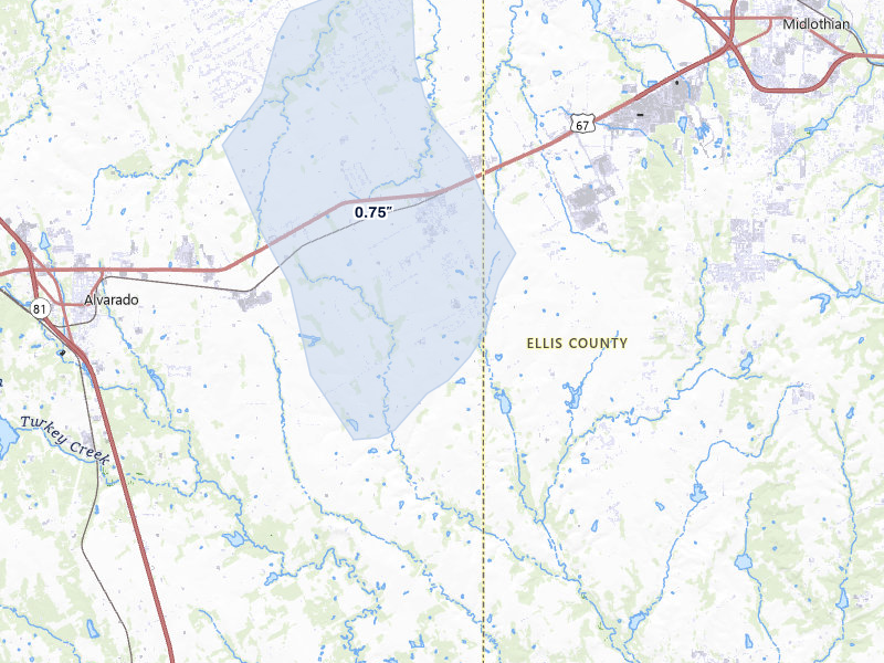 NEXRAD radar-signature map of the hail over Venus, TX