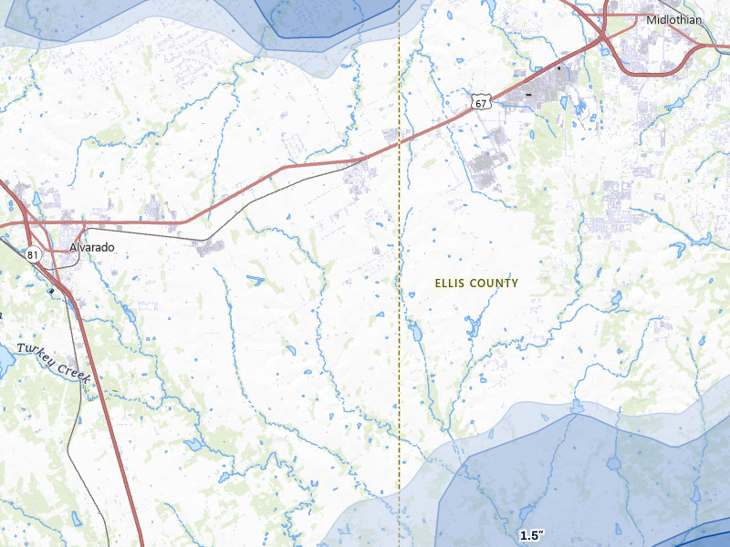 NEXRAD radar-signature map of the hail storm over Venus, TX on Jun 6, 2026