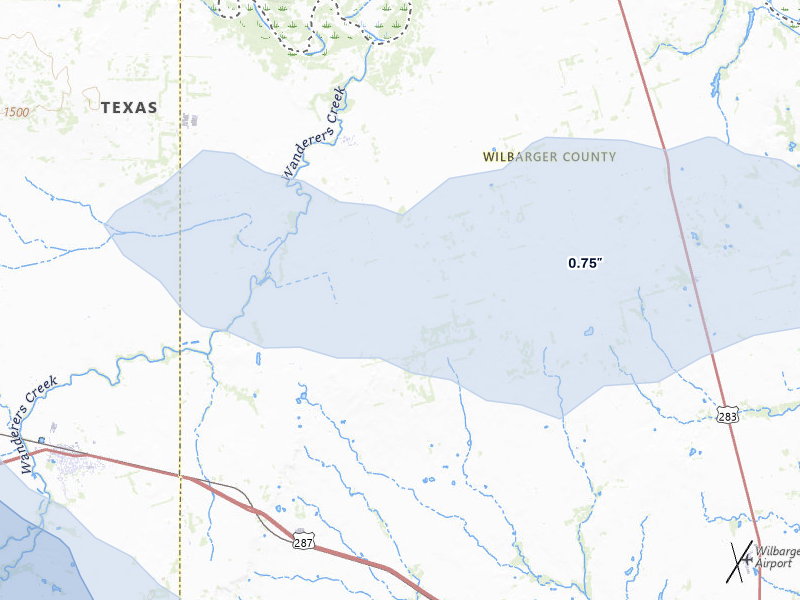 NEXRAD radar-signature map of the hail over Vernon, TX