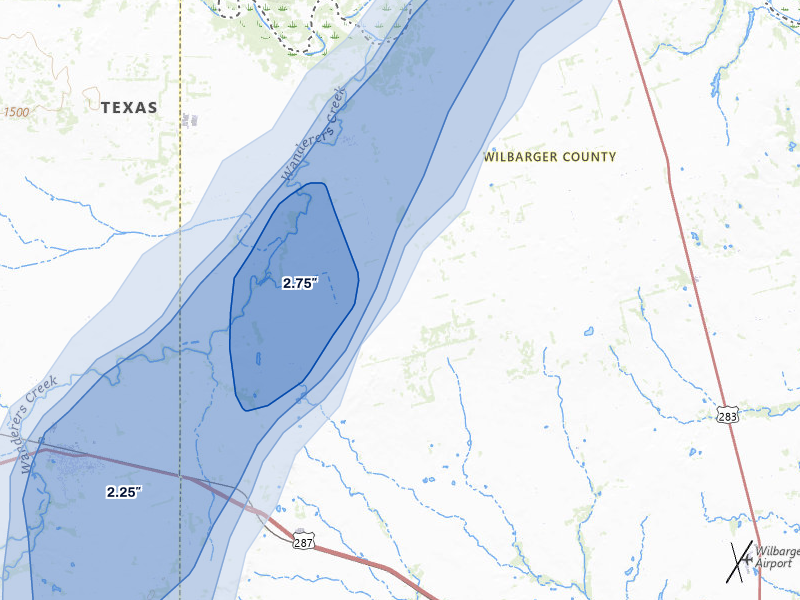 NEXRAD radar-signature map of the hail storm over Vernon, TX on May 8, 2026