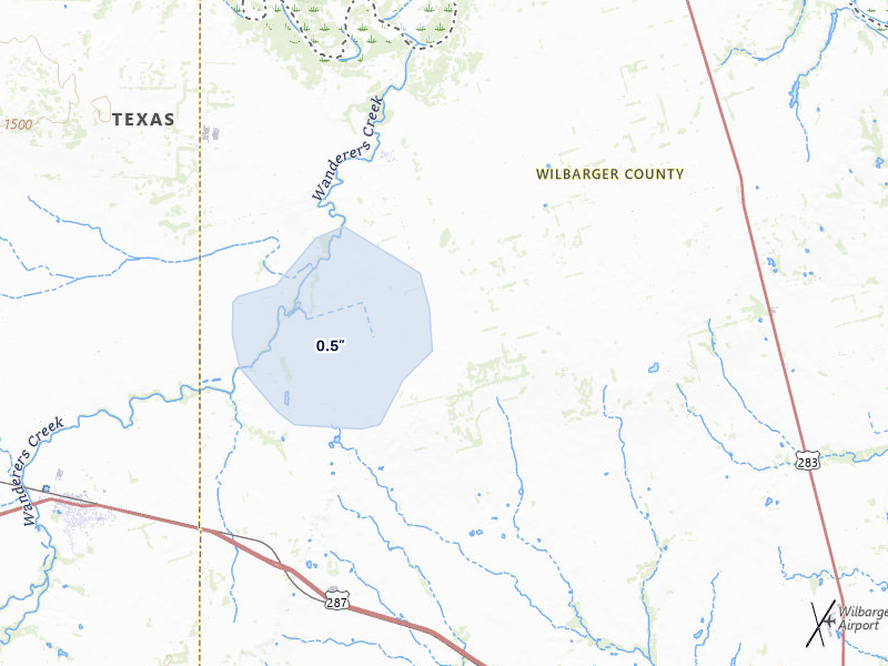 NEXRAD radar-signature map of the hail storm over Vernon, TX on May 10, 2026