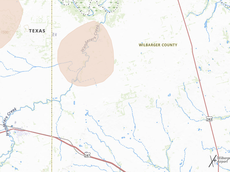 Radar-estimated hail-size map of the storm over Vernon, TX on May 22, 2026