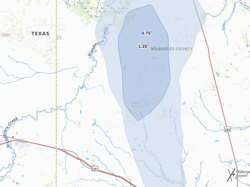 NEXRAD radar-signature map of the hail storm over Vernon, TX on Jun 5, 2026