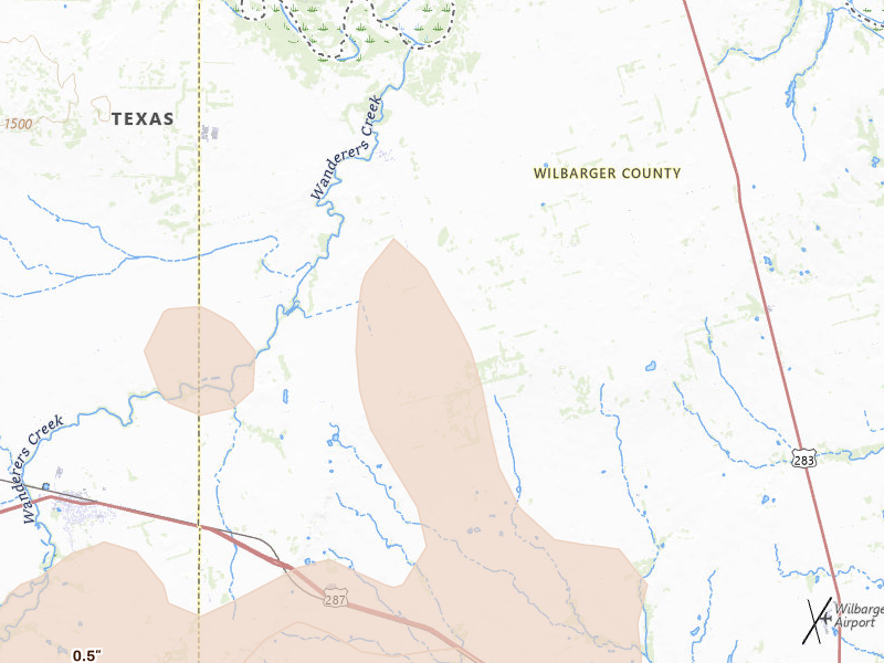 Radar-estimated hail-size map of the storm over Vernon, TX on Jun 18, 2026