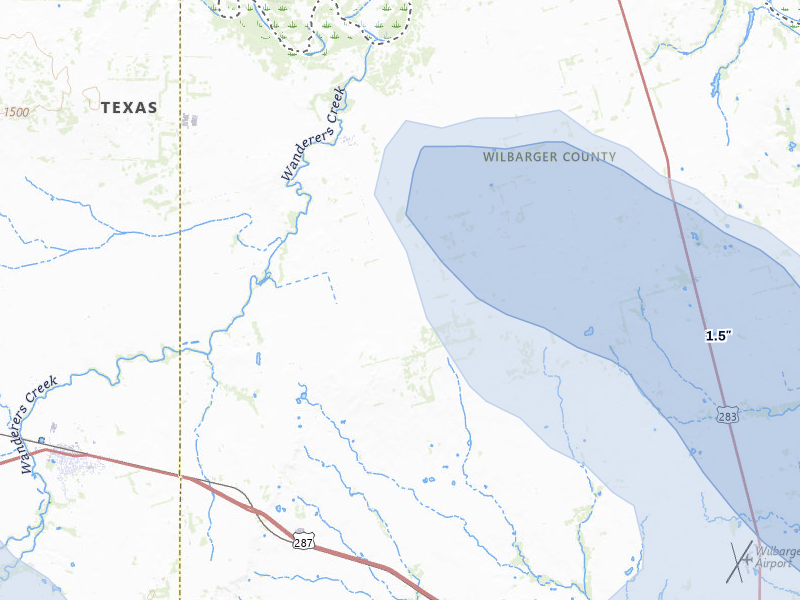 NEXRAD radar-signature map of the hail storm over Vernon, TX on Jul 5, 2026