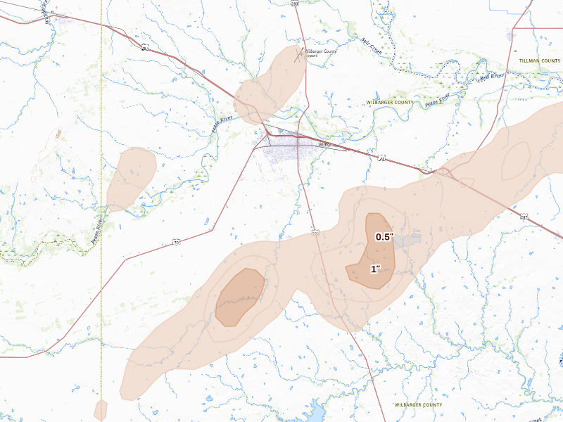 Radar-estimated hail-size map of the storm over Vernon, TX