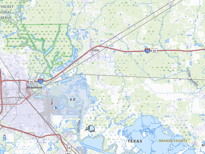 NEXRAD radar-signature map of the hail over Vidor, TX