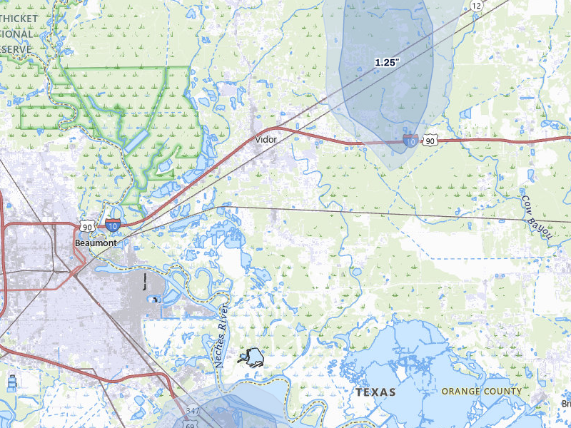 NEXRAD radar-signature map of the hail over Vidor, TX
