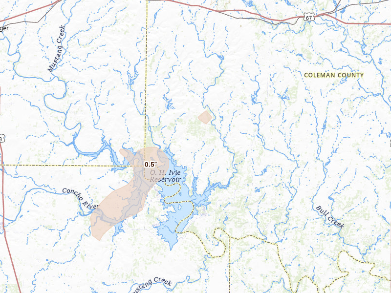 Radar-estimated hail-size map of the storm over Voss, TX on Mar 10, 2026