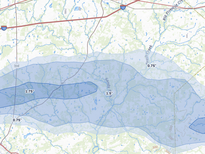 NEXRAD radar-signature map of the hail over Waelder, TX