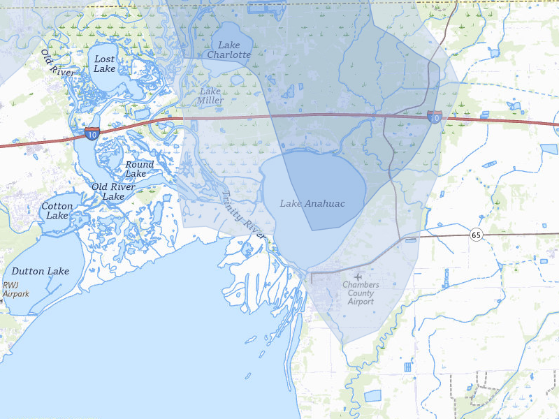 NEXRAD radar-signature map of the hail storm over Wallisville, TX on Jul 22, 2026