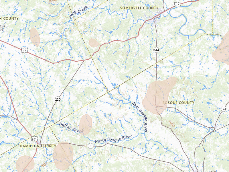Radar-estimated hail-size map of the storm over Walnut Springs, TX on May 22, 2026