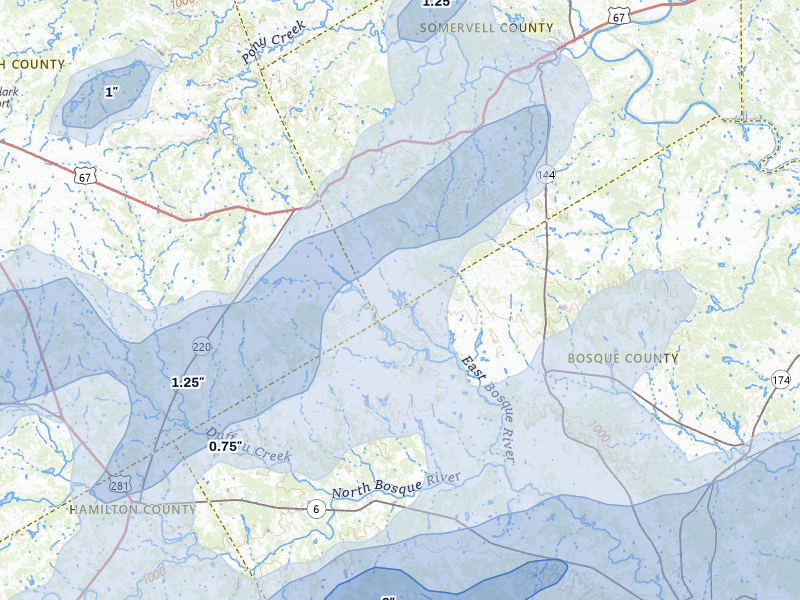 NEXRAD radar-signature map of the hail storm over Walnut Springs, TX on Jun 6, 2026