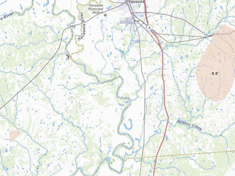Radar-estimated hail-size map of the storm over Washington, TX on Jun 19, 2026