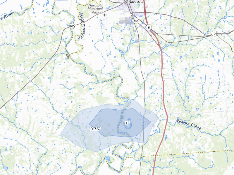 NEXRAD radar-signature map of the hail storm over Washington, TX on Jul 22, 2026