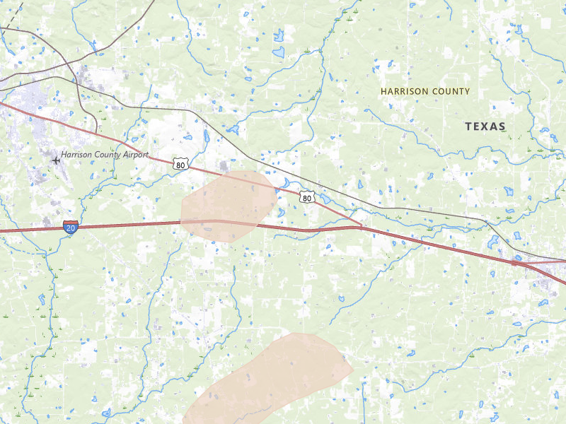 Radar-estimated hail-size map of the storm over Waskom, TX on Jun 2, 2026