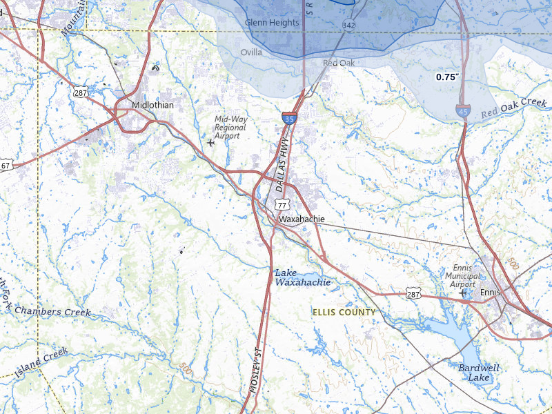 NEXRAD radar-signature map of the hail over Waxahachie, TX