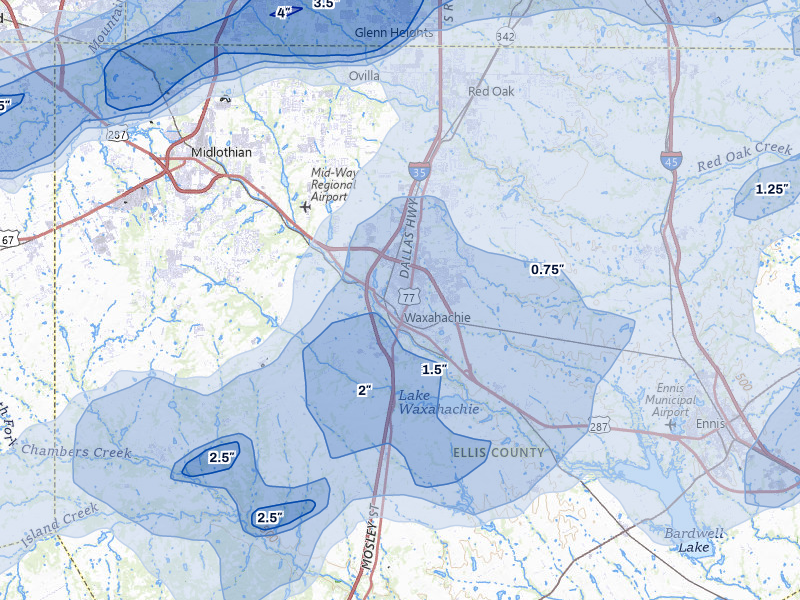 NEXRAD radar-signature map of the hail storm over Waxahachie, TX on Jun 6, 2026