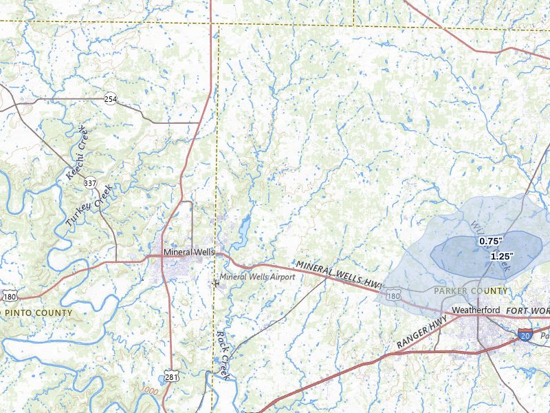 NEXRAD radar-signature map of the hail storm over Weatherford, TX on Jun 6, 2026