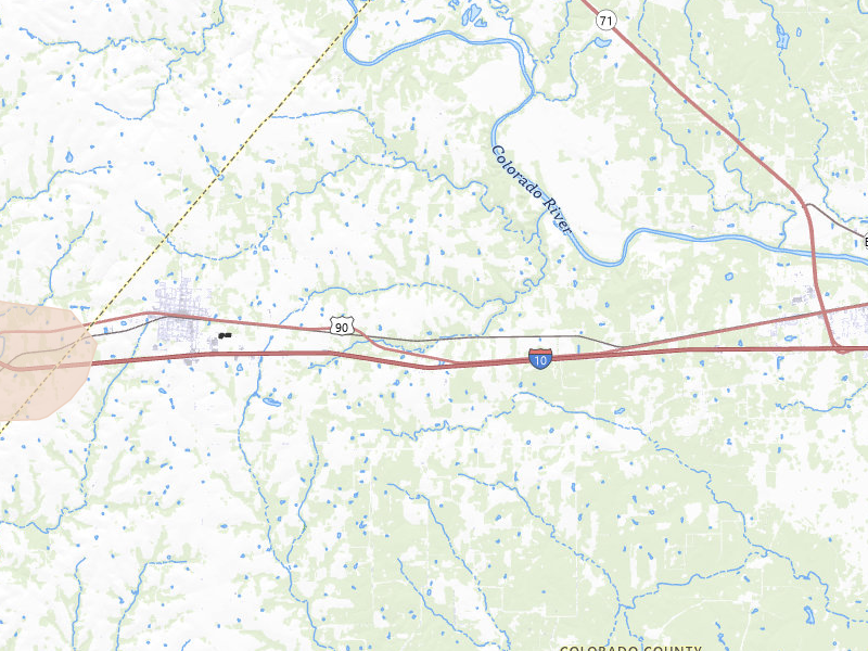 Radar-estimated hail-size map of the storm over Weimar, TX on Jun 2, 2026