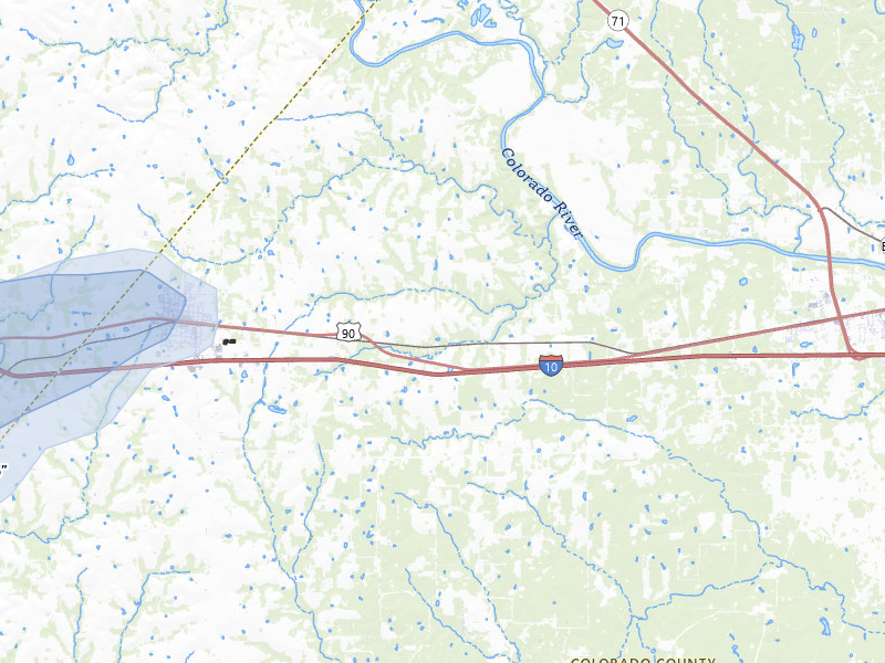 NEXRAD radar-signature map of the hail storm over Weimar, TX on Jun 2, 2026