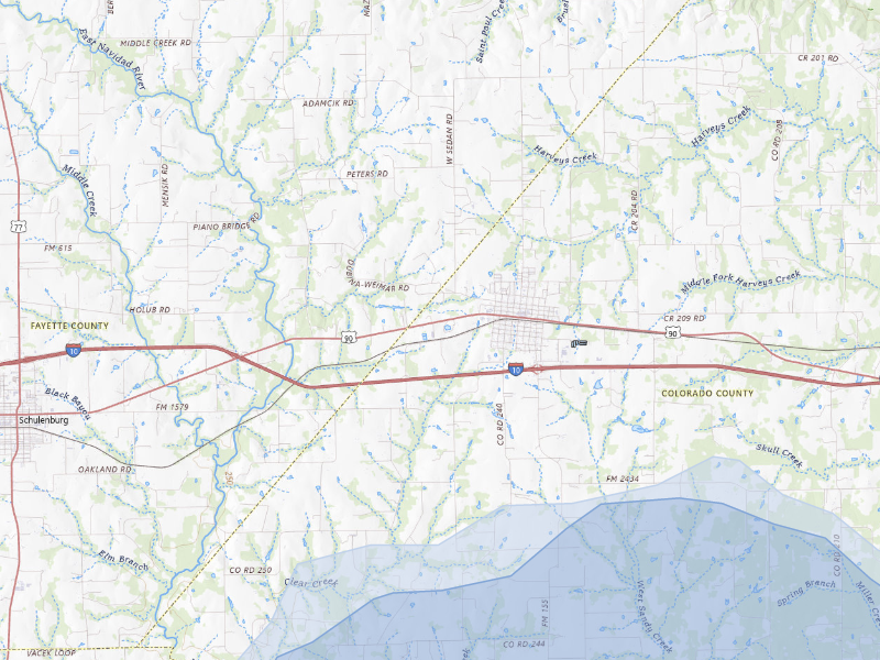 NEXRAD radar-signature map of the hail storm over Weimar, TX on Aug 9, 2026
