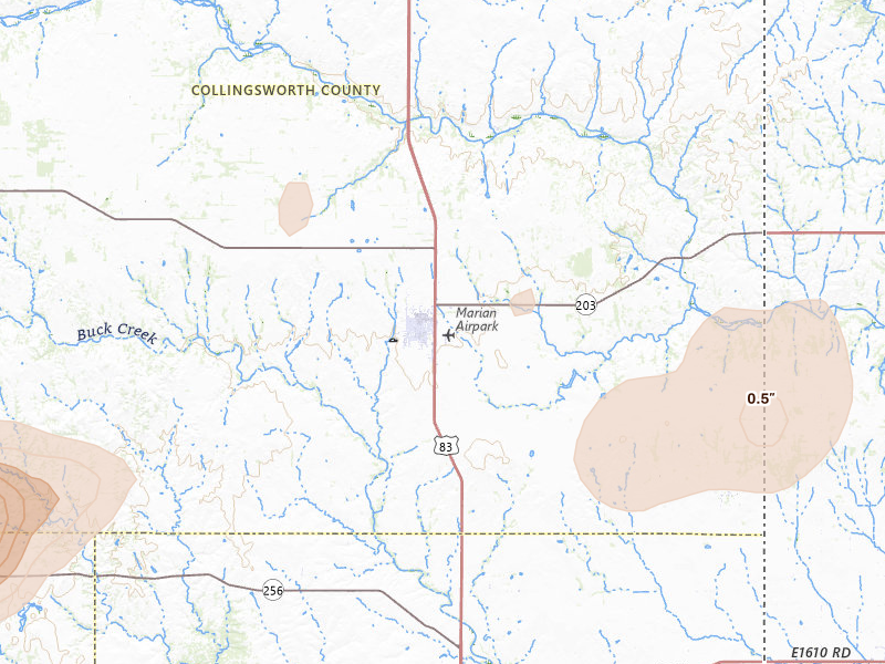 Radar-estimated hail-size map of the storm over Wellington, TX on Mar 30, 2026