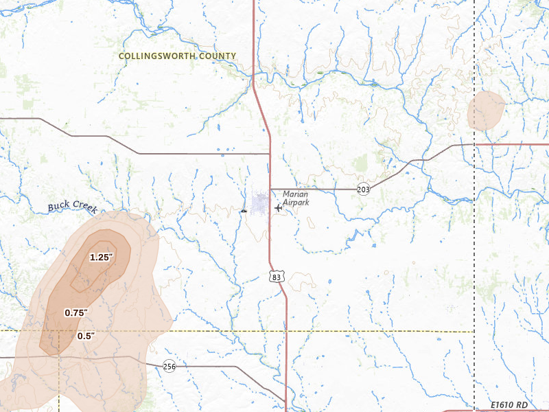 Radar-estimated hail-size map of the storm over Wellington, TX on May 31, 2026