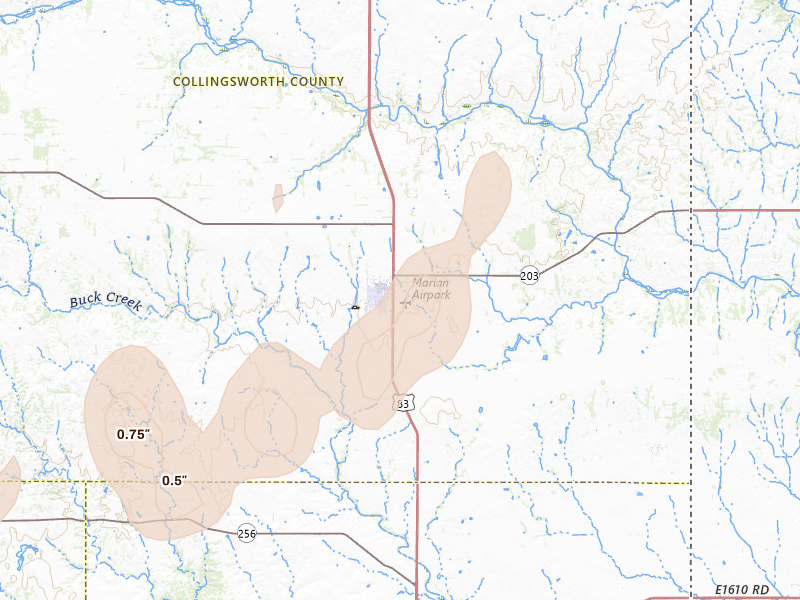 Radar-estimated hail-size map of the storm over Wellington, TX on Jun 5, 2026