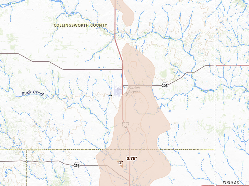 Radar-estimated hail-size map of the storm over Wellington, TX on Jun 22, 2026