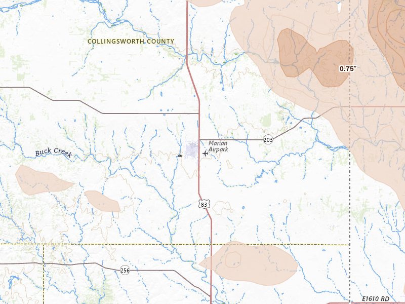 Radar-estimated hail-size map of the storm over Wellington, TX on Jun 23, 2026