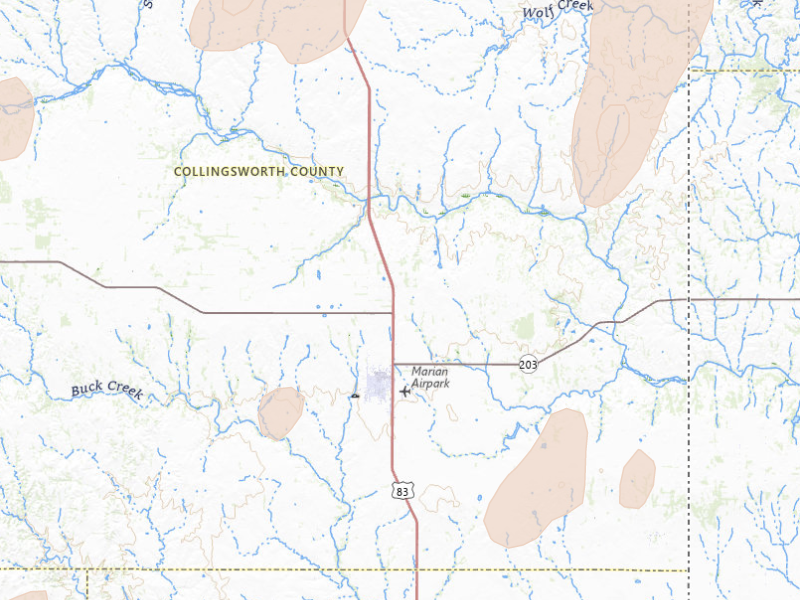 Radar-estimated hail-size map of the storm over Wellington, TX on Sep 19, 2026