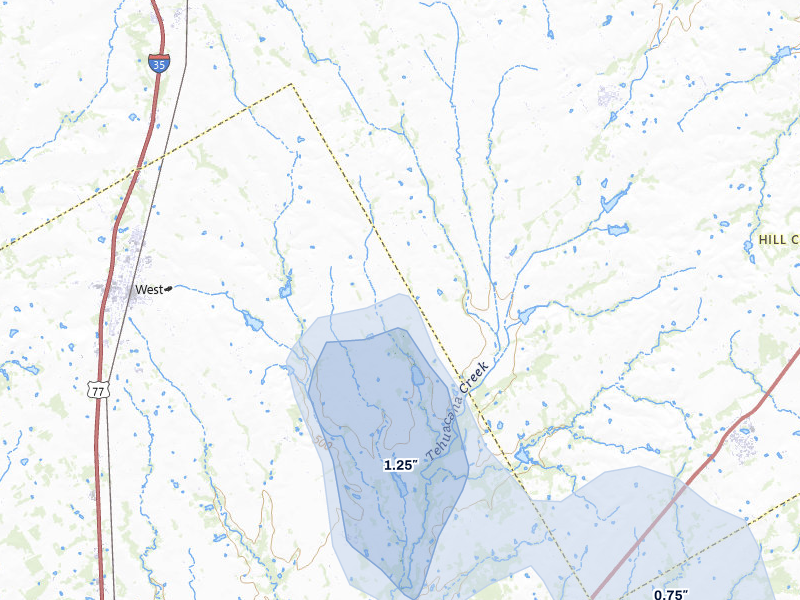 NEXRAD radar-signature map of the hail over West, TX