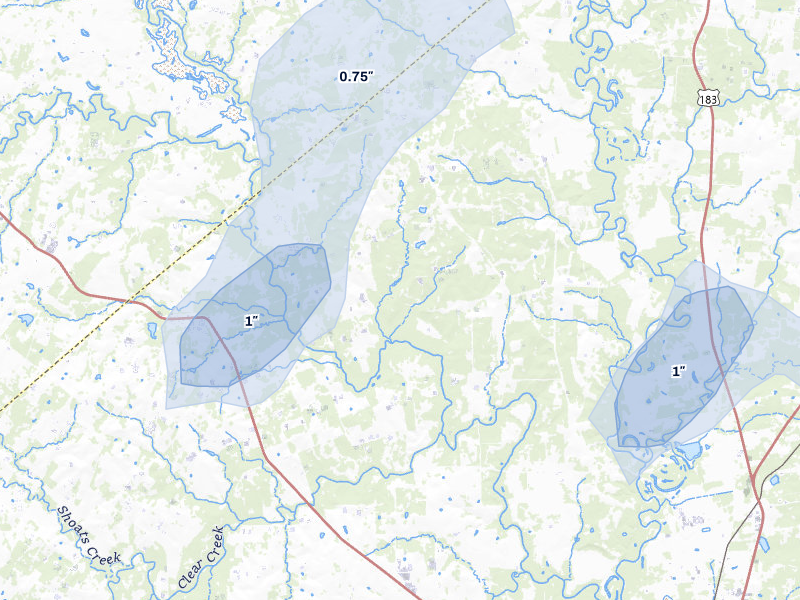 NEXRAD radar-signature map of the hail storm over Westhoff, TX on May 26, 2026
