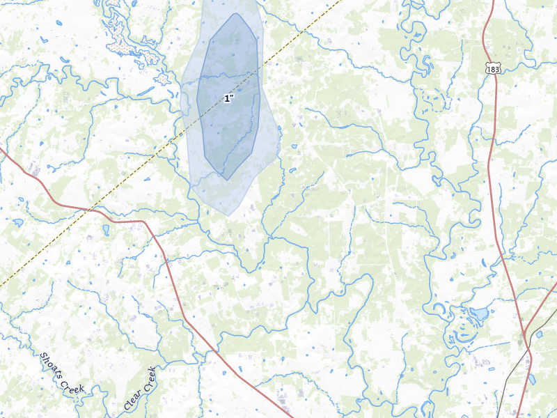 NEXRAD radar-signature map of the hail storm over Westhoff, TX on Aug 1, 2026